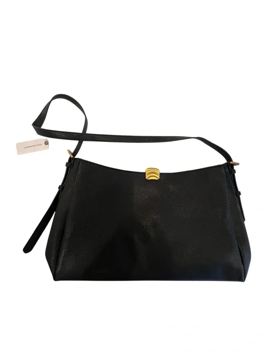 Anthropologie Foldover Slouchy Shoulder Bag Black Leather Hobo Gold Hardware NWT - Picture 3 of 11